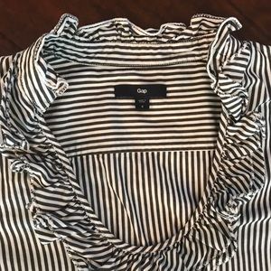 Gap Pin Stripe Blouse, ruffled collar.